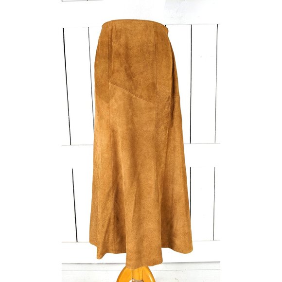 Vintage Avon tan brown suede leather aline long maxi skirt - Picture 4 of 8